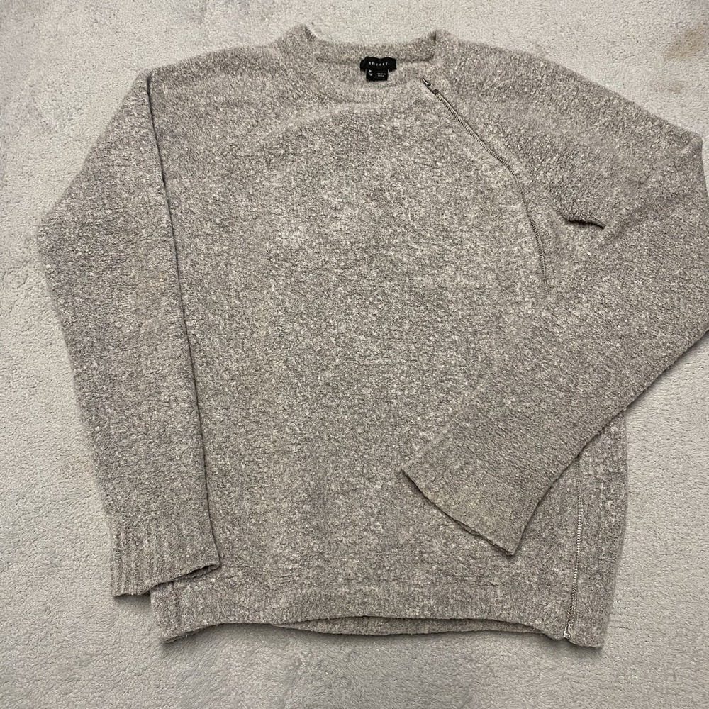 Theory Wool Blend Sweater Womens Petite Gray Side Zip Textured‎ Read